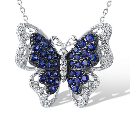 Sterling Silver w/ Black White Plating Pendant Created Sapphire,White Cubic Zirconia without chain (P320812CRSZSK925)