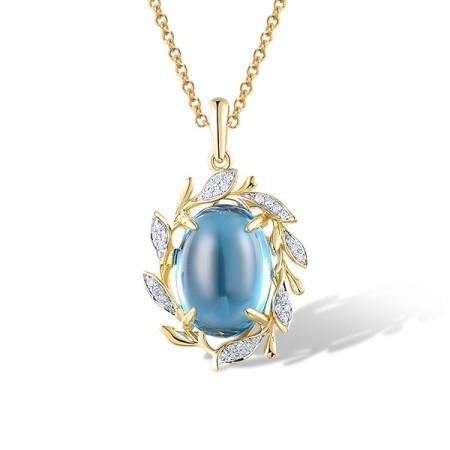 14KYW Pendant Blue Topaz (Swiss Blue),Diamond (P320933BLT14KYW)