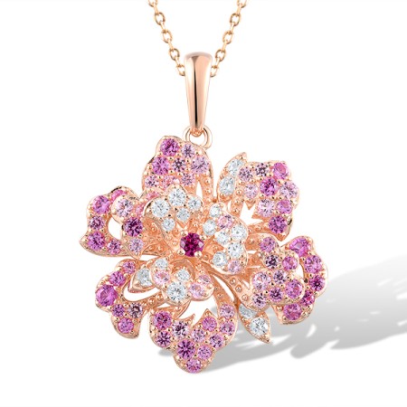 Sterling Silver w/ Rose Plating Pendant Created Pink Sapphire,Created Ruby,White Cubic Zirconia without chain (P320958CPRZSR925)