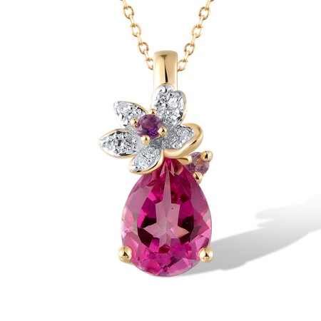 14KYW Pendant Amethyst,Diamond,Pink Topaz (P321274AEP14KYW)