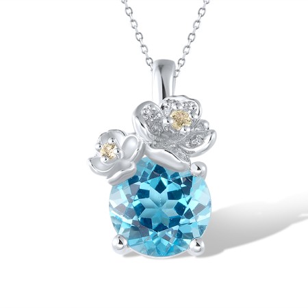 14KW Pendant Diamond,Peridot,Blue Topaz (Swiss Blue) (P321276PDB14KW)