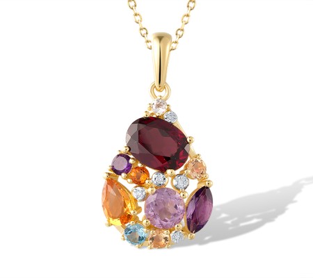 14KYW Pendant Amethyst,Blue Topaz (Sky Blue),Blue Topaz (Swiss Blue),Citrine,Diamond,Rhodolite Garnet (P321314MUL14KYW)