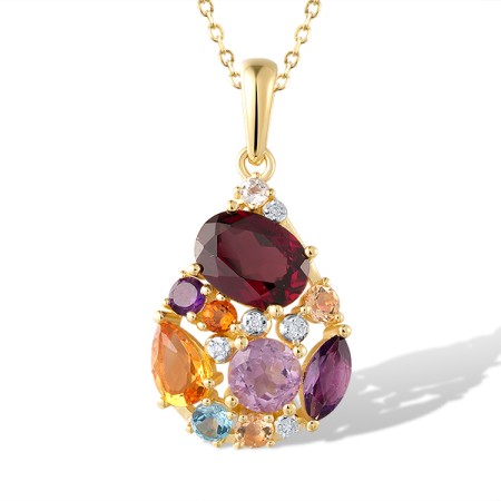 14KYW Pendant Amethyst,Blue Topaz (Sky Blue),Blue Topaz (Swiss Blue),Citrine,Diamond,Rhodolite Garnet (P321314MUL14KYW)