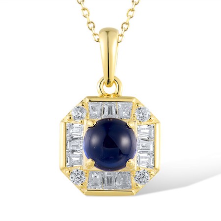 Sterling Silver w/ Yellow Plating Pendant Synthetic Blue Spinel,White Cubic Zirconia (P321331BZZSY925)