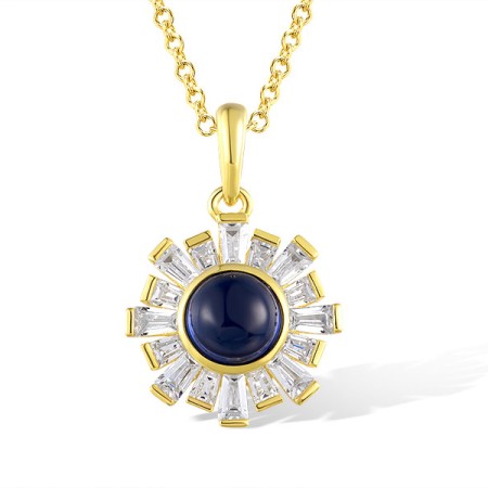 Sterling Silver w/ Yellow Plating Pendant Synthetic Blue Spinel,White Cubic Zirconia (P321332BZZSY925)