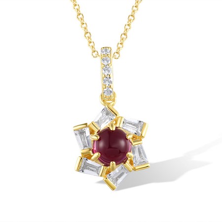 Sterling Silver w/ Yellow Plating Pendant Synthetic Red Spinel, White Cubic Zirconia (P321334RNZSY925)