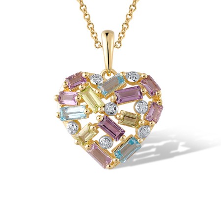 14KYW Pendant Amethyst,Blue Topaz (Swiss Blue),Diamond,Peridot (P321344ABLP14KYW)
