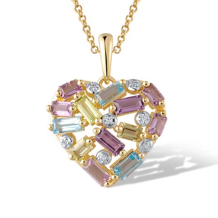 14KYW Pendant Amethyst,Blue Topaz (Swiss Blue),Diamond,Peridot (P321344ABLP14KYW)