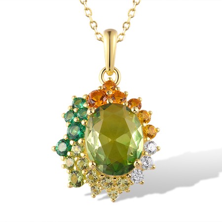 Sterling Silver w/ Yellow Plating Pendant Mix Glass,Synthetic Green Spinel,Synthetic Green Spinel ,Synthetic Yellow Spinel,White Cubic Zirconia without chain (P321388MULSY925)