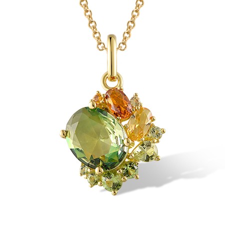 Sterling Silver w/ Yellow Plating Pendant Mix Glass,Synthetic Green Spinel,Synthetic Green Spinel ,Synthetic Yellow Spinel without chain (P321389MULSY925)