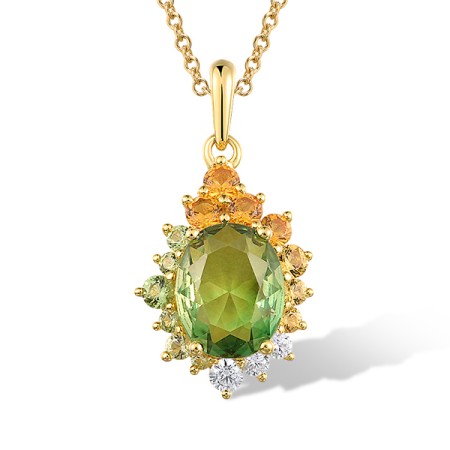 Sterling Silver w/ Yellow Plating Pendant Mix Glass,Synthetic Green Spinel,Synthetic Green Spinel ,Synthetic Yellow Spinel,White Cubic Zirconia without chain (P321390MULSY925)