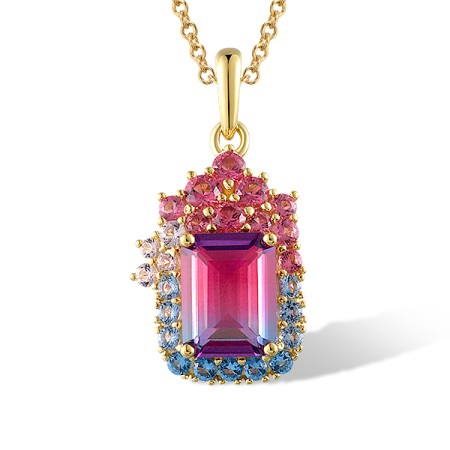 Sterling Silver w/ Yellow Plating Pendant Mix Glass,Synthetic Blue Spinel,Synthetic Morgan Spinel,Synthetic Red Spinel without chain (P321391MULSY925)