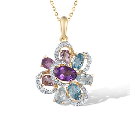 14KYW Pendant Amethyst,Blue Topaz (Sky Blue),Blue Topaz (Swiss Blue),Diamond (P321503ABBT14KYW)