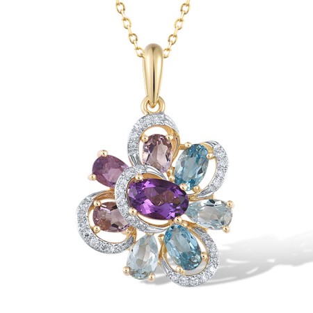 14KYW Pendant Amethyst,Blue Topaz (Sky Blue),Blue Topaz (Swiss Blue),Diamond (P321503ABBT14KYW)