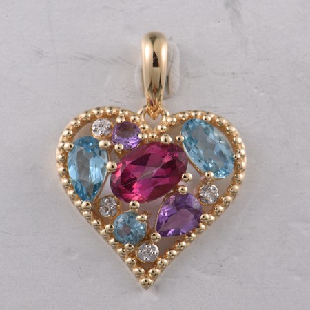 14KYW Pendant Pink Topaz,Amethyst,Blue Topaz (Swiss Blue),Diamond (P321732ABPT14KYW)