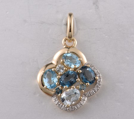 14KYW Pendant Blue Topaz (Sky Blue),Blue Topaz (Swiss Blue),Diamond,London Blue Topaz (P321733BKLT14KYW)