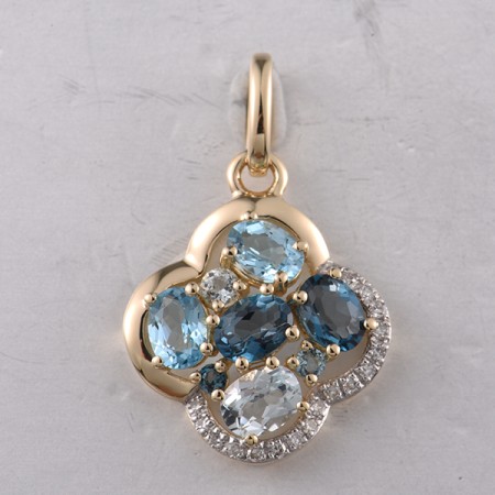 14KYW Pendant Blue Topaz (Sky Blue),Blue Topaz (Swiss Blue),Diamond,London Blue Topaz (P321733BKLT14KYW)