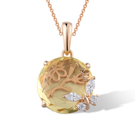 Sterling Silver w/ Rose Plating Pendant White Cubic Zirconia,Yellow Glass without chain (P321841YGZSR925)