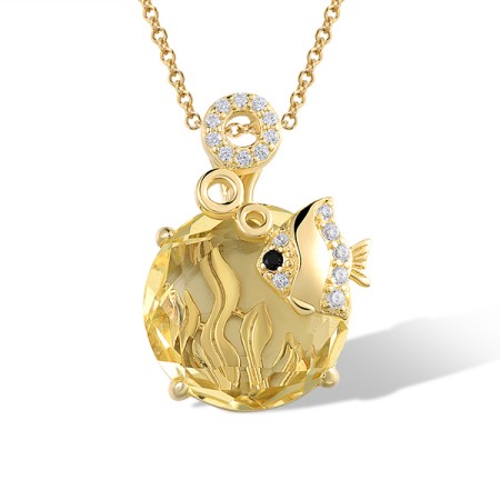 Sterling Silver w/ Yellow Plating Pendant Synthetic Black Spinel,White Cubic Zirconia,Yellow Glass without chain (P321842BSYZSY925)