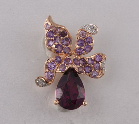14KRW Pendant Amethyst,Diamond,Rhodolite Garnet (P321881AMR14KRW)