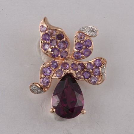 14KRW Pendant Amethyst,Diamond,Rhodolite Garnet (P321881AMR14KRW)