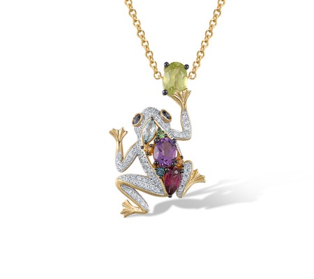 14KYWB Pendant Diamond,Green Garnet,London Blue Topaz,Amethyst,Peridot,Blue Sapphire,Rhodolite Garnet,Blue Topaz (Swiss Blue),Citrine (P321897MUL14KYWB)