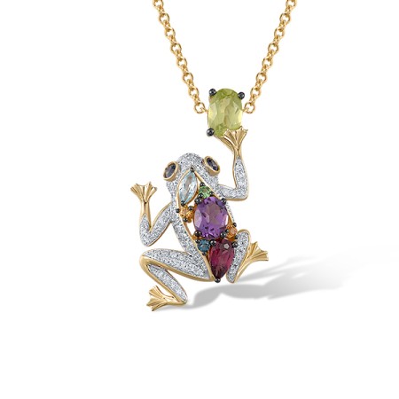 14KYWB Pendant Diamond,Green Garnet,London Blue Topaz,Amethyst,Peridot,Blue Sapphire,Rhodolite Garnet,Blue Topaz (Swiss Blue),Citrine (P321897MUL14KYWB)