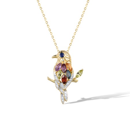 14KYW Pendant Peridot,Amethyst,Rhodolite Garnet,Blue Sapphire,Citrine,Diamond,Garnet,London Blue Topaz (P321898MUL14KYW)