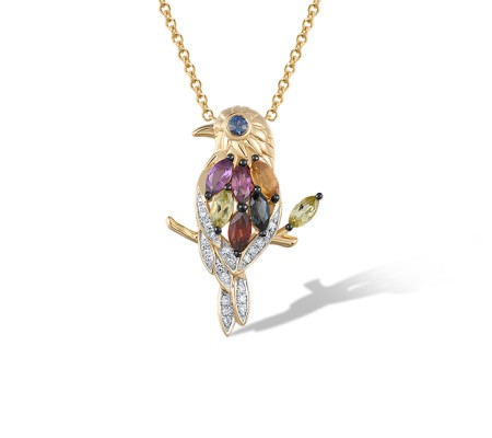 14KYWB Pendant Rhodolite Garnet,Blue Sapphire,Citrine,Diamond,Garnet,London Blue Topaz,Peridot,Amethyst (P321898MUL14KYWB)