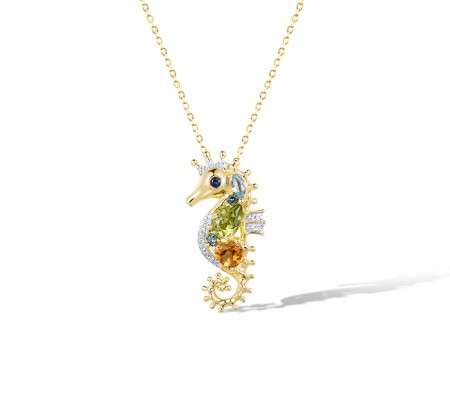 14KYW Pendant Blue Topaz (Swiss Blue),Citrine,Diamond,London Blue Topaz,Peridot,Blue Sapphire (P321899MUL14KYW)