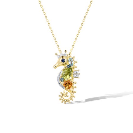 14KYW Pendant Blue Topaz (Swiss Blue),Citrine,Diamond,London Blue Topaz,Peridot,Blue Sapphire (P321899MUL14KYW)