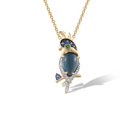 14KYWB Pendant Diamond,Green Garnet,London Blue Topaz,Blue Sapphire (P321901GLBS14KYWB)