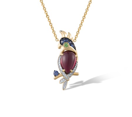 14KYWB Pendant Rhodolite Garnet,Blue Sapphire,Diamond,Green Garnet (P321901GNRS14KYWB)