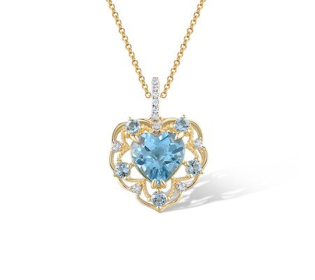 14KYW Pendant Blue Topaz (Swiss Blue),Diamond (P321906BLT14KYW)
