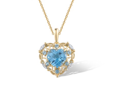 14KYW Pendant Diamond,Blue Topaz (Swiss Blue) (P321907BLT14KYW)