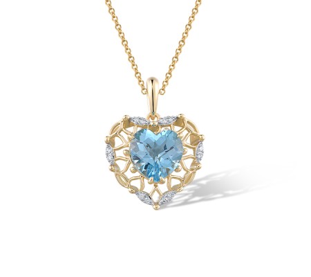 14KYW Pendant Blue Topaz (Swiss Blue),Diamond (P321908BLT14KYW)