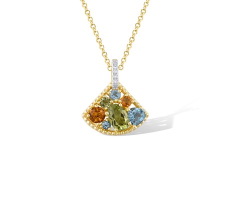 14KYW Pendant Blue Topaz (Swiss Blue),Citrine,Diamond,Peridot (P321996BCP14KYW)