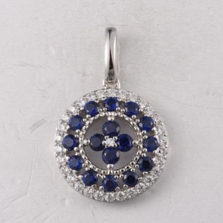 Sterling Silver Pendant Created Sapphire,White Cubic Zirconia (P322089CRSZSL925)