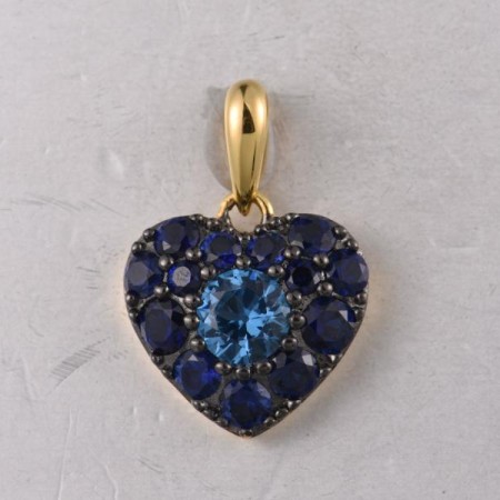 Sterling Silver w/ Yellow Black Plating Pendant Synthetic Blue Spinel,Created Sapphire (P322092BSRSC925)