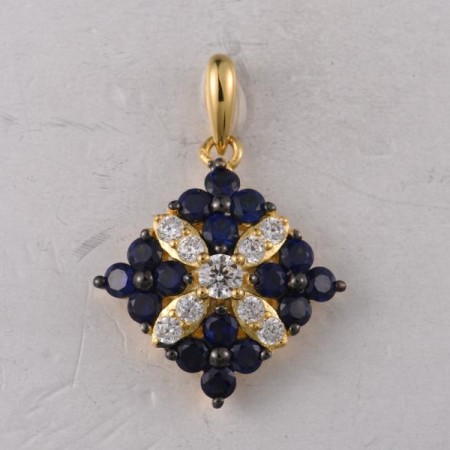 Sterling Silver w/ Yellow Black Plating Pendant Created Sapphire,White Cubic Zirconia (P322095CRSZSC925)