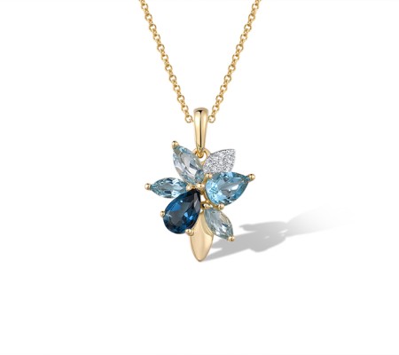 14KYW Pendant Blue Topaz (Sky Blue),Blue Topaz (Swiss Blue),Diamond,London Blue Topaz (P322104BKLT14KYW)