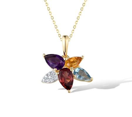 14KYW Pendant Garnet,Amethyst,Blue Topaz (Swiss Blue),Citrine,Diamond (P322115MUL14KYW)