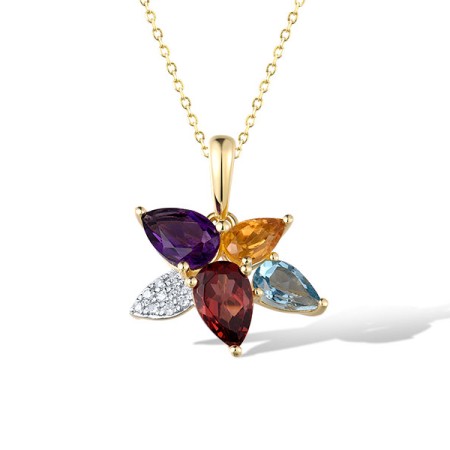14KYW Pendant Garnet,Amethyst,Blue Topaz (Swiss Blue),Citrine,Diamond (P322115MUL14KYW)