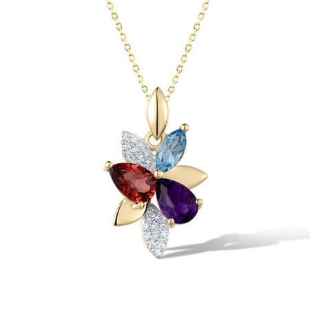 14KYW Pendant Blue Topaz (Swiss Blue),Diamond,Garnet,Amethyst (P322141ABLG14KYW)