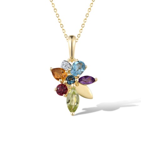 14KYW Pendant Amethyst,Blue Topaz (Swiss Blue),Citrine,Diamond,London Blue Topaz,Peridot,Rhodolite Garnet (P322142MUL14KYW)