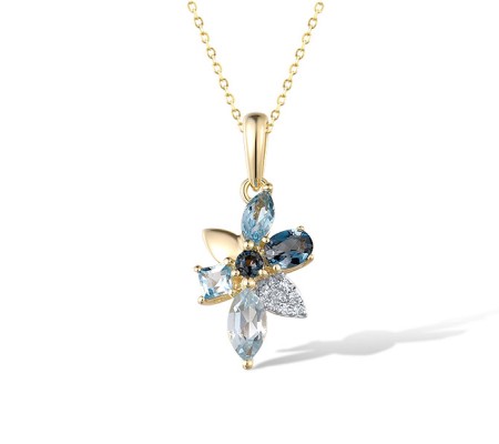 14KYW Pendant Blue Topaz (Sky Blue),Blue Topaz (Swiss Blue),Diamond,London Blue Topaz (P322143BKLT14KYW)