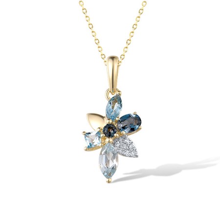 14KYW Pendant Blue Topaz (Sky Blue),Blue Topaz (Swiss Blue),Diamond,London Blue Topaz (P322143BKLT14KYW)