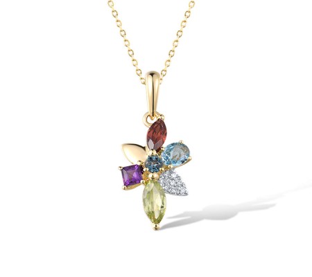 14KYW Pendant Blue Topaz (Swiss Blue),Diamond,Garnet,London Blue Topaz,Peridot,Amethyst (P322143MUL14KYW)