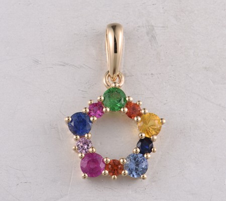 14KY Pendant Orange Sapphire,Pink Sapphire,Ruby,Yellow Sapphire,Blue Sapphire,Green Garnet (P322172MUL14KY)
