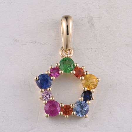 14KY Pendant Orange Sapphire,Pink Sapphire,Ruby,Yellow Sapphire,Blue Sapphire,Green Garnet (P322172MUL14KY)